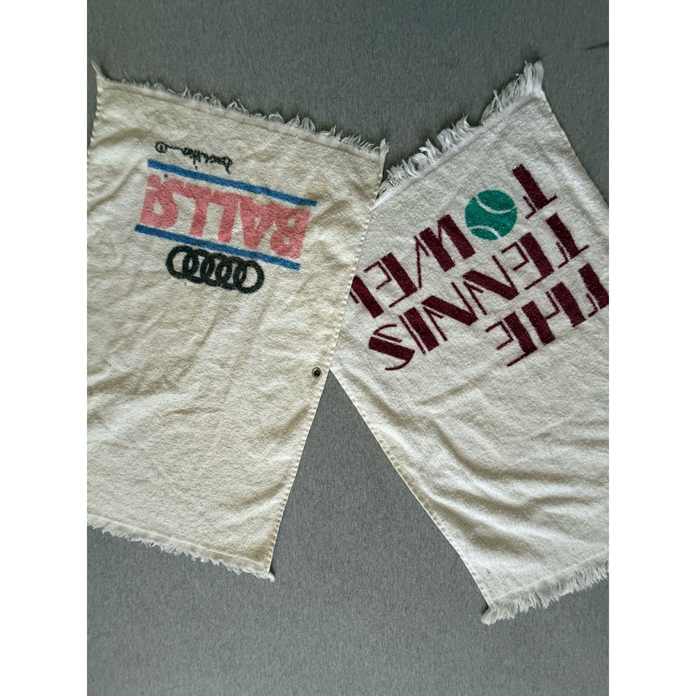 Vintage Audi Balls Tennis Towel Set White Fringed Cotton Sports Memorabilia 2pc